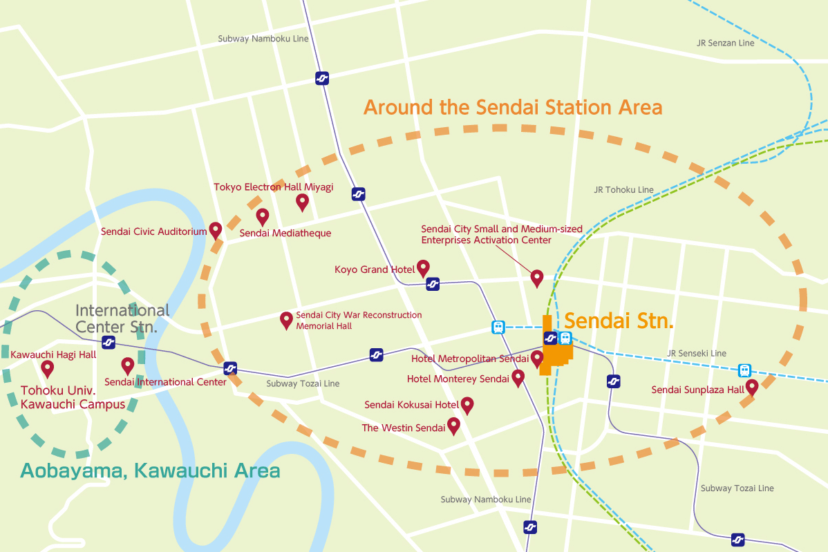 青葉山・川内エリア、仙台駅周辺エリアマップ