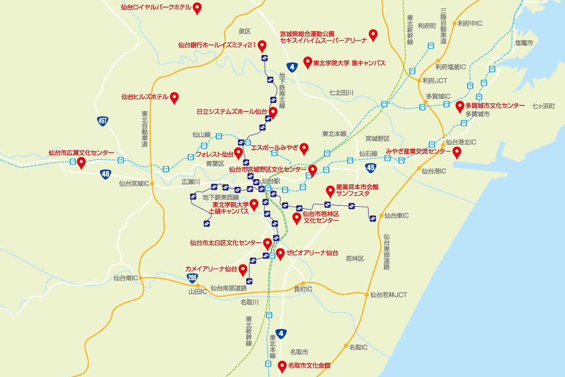 施設検索 仙台市内広域・市外マップ